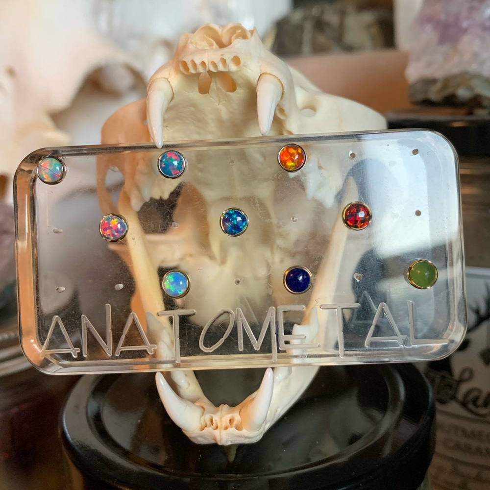 Assorted Anatometal 16g Opal and gem cabochon internally threaded titanium ends